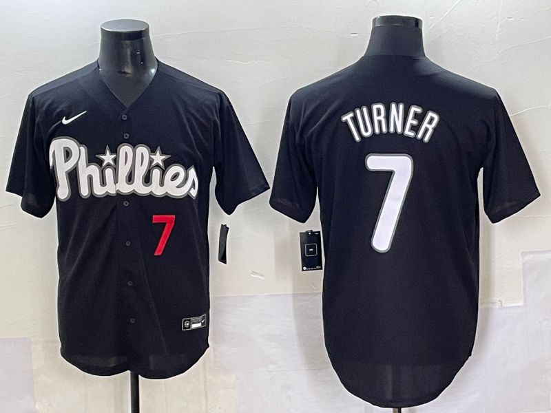 Men 2025 Philadelphia Phillies 7 Turner Black Fashion Nike MLB Jersey style 7094